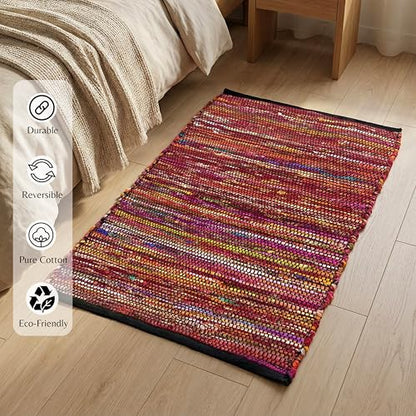 THE BEER VALLEY Chindi Woven Rug 2x3 Feet - Multi - color: Multi Cotton, size: 2 x 3 feet