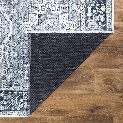 Bloom Rugs Caria Washable Non-Slip 4x6 Rug - Navy Blue Traditional Area Rug for Living Room, Bedroom, Dining Room, and Kitchen - Exact Size: 4' x 6' - color: Navy Blue, size: 4' x 6' (Rectangular)