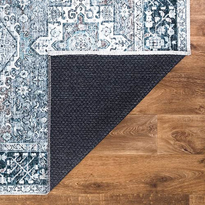 Bloom Rugs Caria Washable Non-Slip 4x6 Rug - Navy Blue Traditional Area Rug for Living Room, Bedroom, Dining Room, and Kitchen - Exact Size: 4' x 6' - color: Navy Blue, size: 4' x 6' (Rectangular)