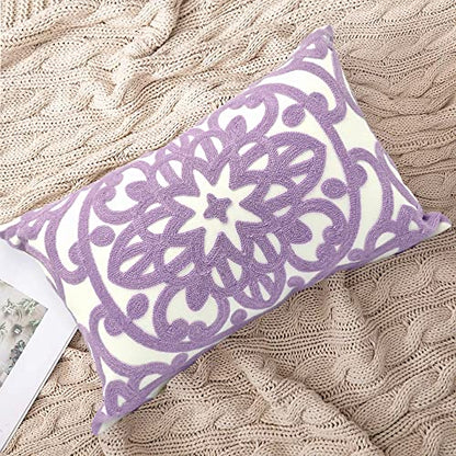 Alysheer Boho Embroidered Lumbar Throw Pillow Cover 12"x 20", 1pc Lilac - color: Lilac Lavender, size: 20" x 12" (Pack of 1)