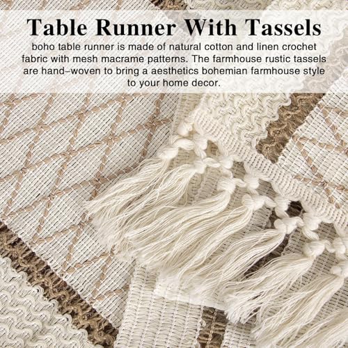 yuboo Fall Boho 72 Inches Table Runner, Modern Farmhouse Dresser Cover Top - color: Beige&cream, size: 72 inch