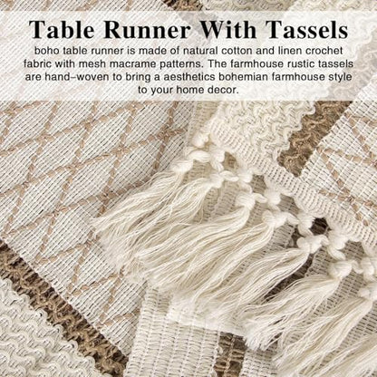 yuboo Fall Boho 72 Inches Table Runner, Modern Farmhouse Dresser Cover Top - color: Beige&cream, size: 72 inch