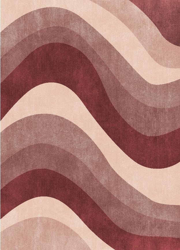 6X9 Modern Burgundy Dusty Rose Wavy Striped Washable Area Rug - color: Burgundy, size: 6' x 9' (Rectangular)