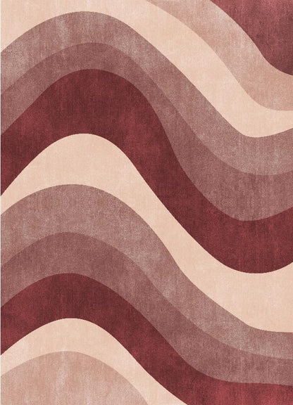 6X9 Modern Burgundy Dusty Rose Wavy Striped Washable Area Rug - color: Burgundy, size: 6' x 9' (Rectangular)