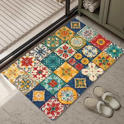 Mexican Talavera Bath Mat Rug, Door Mat Doormat Entrance Non-Slip Bathroom Rugs for Entryway Bathroom Kitchen 17 x 30 Inch - color: Mexican Talavera