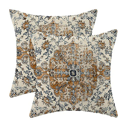Blue Gold Carpet Pattern Boho Pillow Covers 18x18 Set of 2 - color: Boho-11, size: 18" x 18" (Pack of 2)