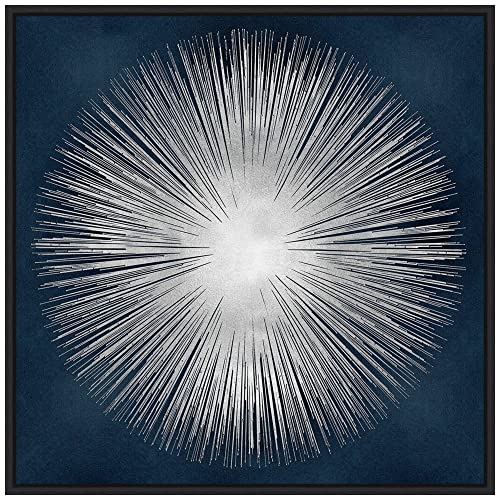 Amanti Art Framed Canvas Wall Art 22x22 Sunburst on Dark Blue I by Abby Young, Framed Wall Art Canvas, Abstract Artwork, Modern Decor, Medium Poster Painting for Living Room, Bedroom, Bathroom, - color: Sylvie Black, size: 22"L x 22"W