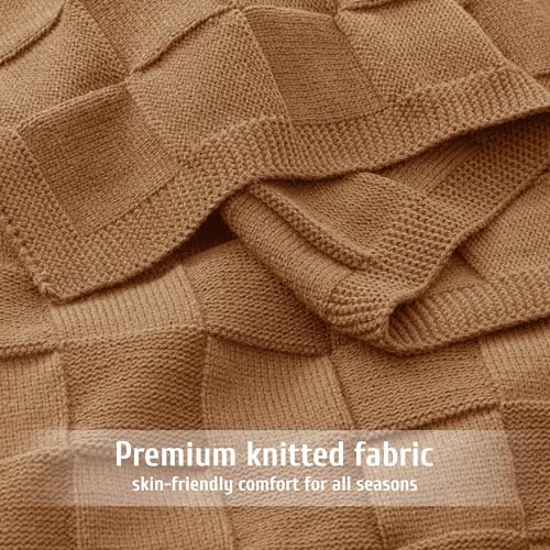 Whale Flotilla Checkered Knit Throw Blanket for Couch, Brown - color: Brown, size: 50x60 Inch