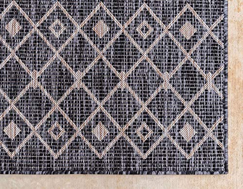 Unique Loom Outdoor Trellis Collection Area Rug - Tribal Trellis (2' x 6' 1" Runner, Charcoal Gray/ Natural) - color: Charcoal Gray/Natural, size: 2' x 6'1" (Runner)