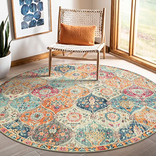 Lahome Moroccan Washable Round Area Rug, Soft Round Rugs 6ft Ultra-Thin - color: Burnt Orange/Teal Multi, size: 6' (Round)