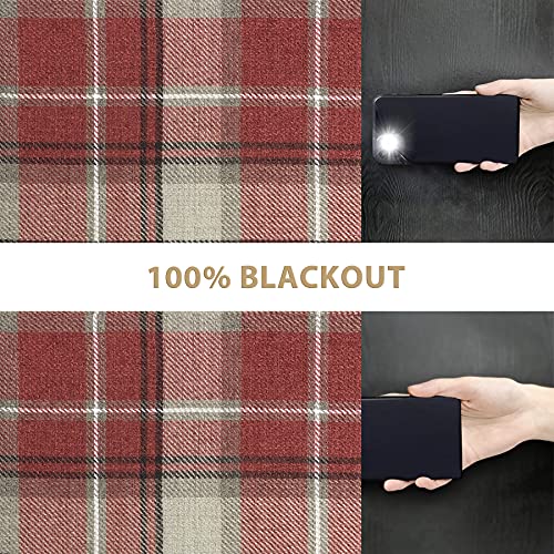 always4u Plaid Curtains 100% Blackout Thermal Energy Saving Drapes for Bedroom Woolen Look Farmhouse Living Room Curtains 2 Panels 54 * 84 Burgundy Red - color: Burgundy Red, size: 54"W x 84"L (Pack of 2)