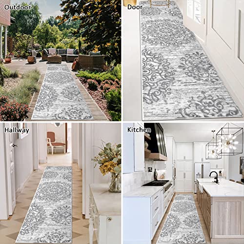 HEBE Hallway Runner Rug 2'x8', Washable Non Slip Kitchen Rug Runner - color: Grey, size: 2' x 8' (Rectangular)