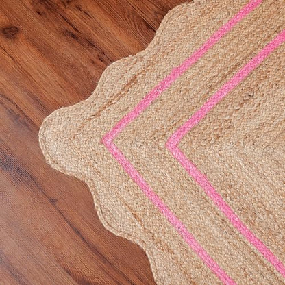 Wave Scalloped Jute Rug Entryway Natural Boho Area Rug Dark Pink 2'x4' - color: Dark Pink, size: 2'x4'