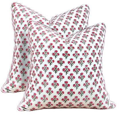 ATOSII Cotton Blockprint Throw Pillow Cover, Gulbahar Pink, 2 Pcs, 20 X 20 - color: Gulbahar, size: 20" x 20" (Pack of 2)