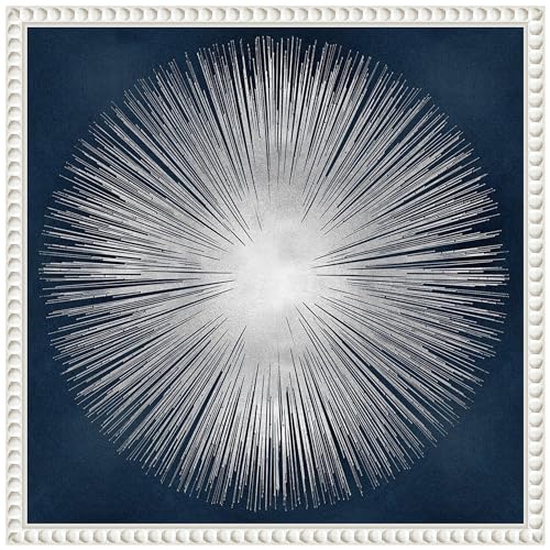 Amanti Art Framed Canvas Wall Art 16x16 Sunburst on Dark Blue I by Abby Young, Framed Wall Art Canvas, Abstract Artwork, Traditional Decor, Small Poster Painting for Living Room, Bedroom, Bathroom, - color: Sylvie Beaded White, size: 16"L x 16"W