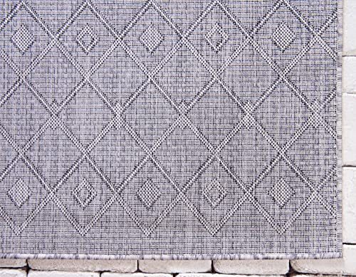 Unique Loom Outdoor Trellis Collection Area Rug - Tribal Trellis (2' x 8' Runner, Gray/ Black) - color: Gray/Black, size: 2' x 8' (Runner)