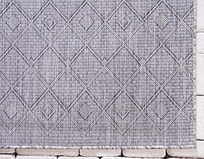 Unique Loom Outdoor Trellis Collection Area Rug - Tribal Trellis (2' x 8' Runner, Gray/ Black) - color: Gray/Black, size: 2' x 8' (Runner)