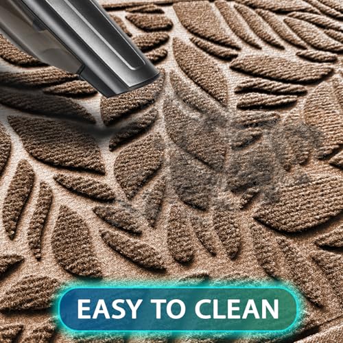 Bulijojo Front Door Mat Entrance,Durable Heavy Duty Welcome Mat,Thick Absorbent Natural Rubber Non Slip Mat,Sturdy Entryway Brown Leaves,23x35 - color: Brown Leaves, size: 1'11" x 2'11" (Rectangular)