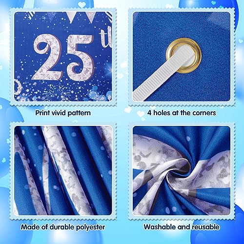 Blue Silver 25th Anniversary Decorations for Men Women, Blue Happy 25th Anniversary Banner and 18Pcs Balloons for 25 Years Silver Wedding Party Decoration Supplies - color: Happy 25th Anniversary