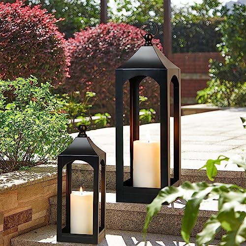 Modern Farmhouse Lantern Decor Metal Decorative Hanging Candle Lanterns - size: Medium