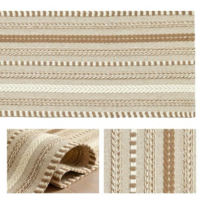 Artoid Mode Coffee Farmhouse Stripe Braided Table Runner 12x72 Inch - color: Light Coffee, size: 12" x 72", Table Runner