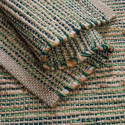 Cotton/Jute Placemats Set of 4-13x19 Inch - Natural - Green - color: Natural - Green