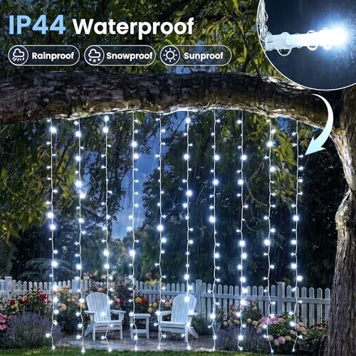 HEYFUNi 6.6FT x 6.6FT Cool White Curtain Lights Plug in, 200 LED - color: White, size: 6.6ft*6.6ft