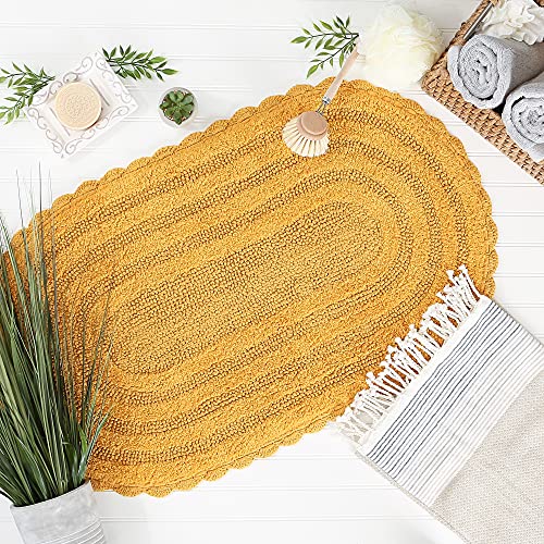 DII Crochet Collection Reversible Bath Mat, Large Oval, 21x34, Honey Gold - color: Honey Gold, size: 1'9" x 2'10" (Oval)