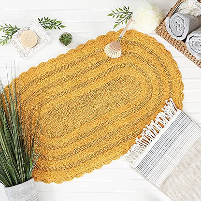 DII Crochet Collection Reversible Bath Mat, Large Oval, 21x34, Honey Gold - color: Honey Gold, size: 1'9" x 2'10" (Oval)