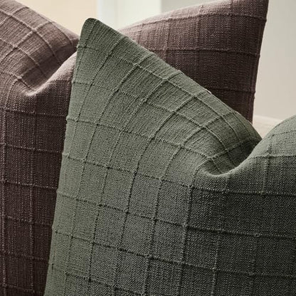 ZeeMart 2Pk Heavy Weight Artisanal Grid Pillow Covers 12x20in Army Green - color: Army Green, size: 20" x 12" (Pack of 2)
