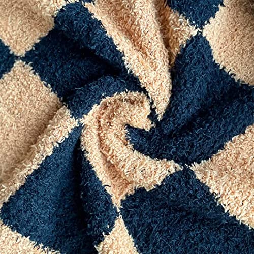 Ultra Soft Checkered Blanket Cozy Buffalo Check Throw Fluffy Knitted Reversible Throw Blanket Lightweight Fleece Checkerboard Grid Blanket for Sofa Couch Bed Travel, Black/Camel, 51''x63'' - color: Black/Camel