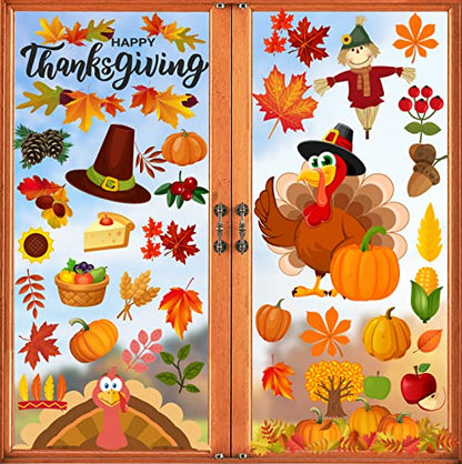 Thanksgiving Decorations, 158Pcs Thanksgiving Window Clings Stickers