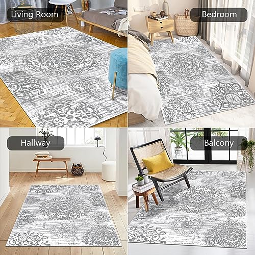 HEBE Area Rug for Entryway 3'x5', Washable Non Slip Boho Bedroom Rug - color: Grey, size: 3' x 5' (Rectangular)