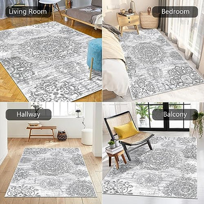 HEBE Area Rug for Entryway 3'x5', Washable Non Slip Boho Bedroom Rug - color: Grey, size: 3' x 5' (Rectangular)