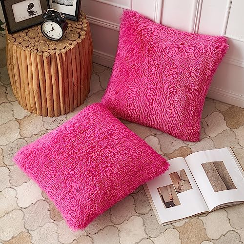 ANRODUO Plush Decorative Throw Pillow Covers Hot Pink 18x18 Inch Pack of 2 - color: Hot Pink, size: 18" x 18" (Pack of 2)
