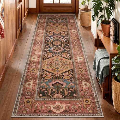 SERISSA 2x5 Washable Runner Rug Non Slip,Boho Orange Red Hallway Runner Rug - color: Orange/Red, size: 2' X 5' (Runner)