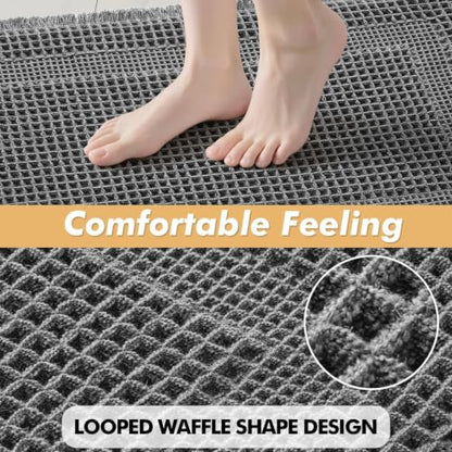 MIULEE Set of 2 Waffle Bathroom Rugs Dark Grey Boho Bath Mat 17x24 in - color: Dark Grey, size: 17''x24''