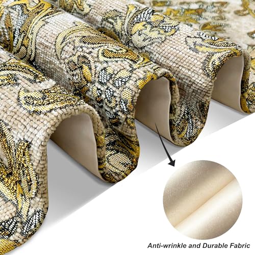 Luxury Table Runner Chenille Jacquard with Pretty Tassels Beige 60" - color: Beige, size: 13x60"