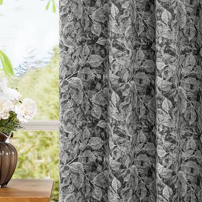 ChrisDowa 100% Black Blackout Floral Curtains 63 Inches Long 2 Panels - color: Leaf | Black, size: 52"W x 63"L (Pack of 2)