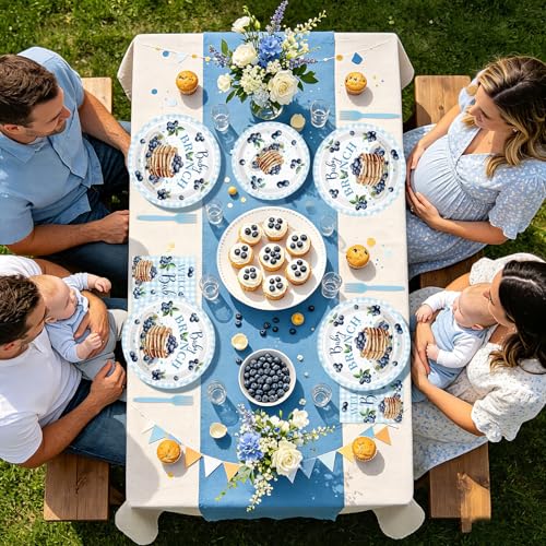 96Pcs Blueberry Baby Brunch Party Decorations for Baby Shower Serves 24 - style: Blueberry Muffin Baby Shower Plates