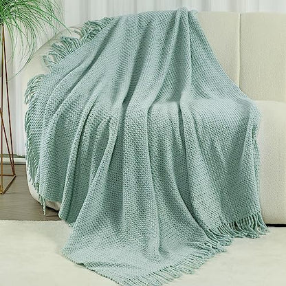 Blagic Wheat Textured Knit Throw Blanket for Couch,Blue and White,50"x60" - color: I-blue & White, size: 50 × 60 in