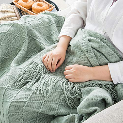 Homiest Aqua Knitted Throw Blanket with Fringe, 50x60 Inch - color: Aqua, size: 50" x 60"