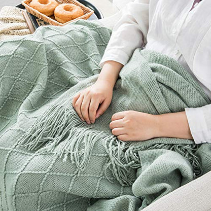 Homiest Aqua Knitted Throw Blanket with Fringe, 50x60 Inch - color: Aqua, size: 50" x 60"