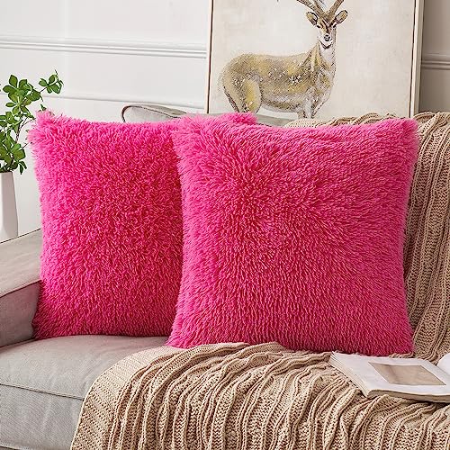 ANRODUO Plush Decorative Throw Pillow Covers Hot Pink 18x18 Inch Pack of 2 - color: Hot Pink, size: 18" x 18" (Pack of 2)