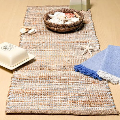 Chardin Home Natural Jute Table Runner, 13x36 Inch, Sky Blue-White - color: Natural Jute-sky Blue-white, size: 13x36 Inch.