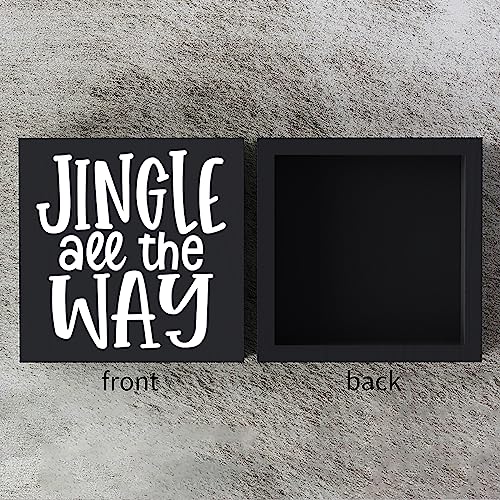 Funny Christmas Wooden Box Sign Plaque Jingle All the Way Black Wood Box Sign Rustic Art Home Shelf Desk Decor 5 x 5 x 1 Inches - color: Merry Christmas29