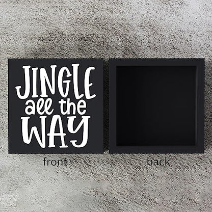 Funny Christmas Wooden Box Sign Plaque Jingle All the Way Black Wood Box Sign Rustic Art Home Shelf Desk Decor 5 x 5 x 1 Inches - color: Merry Christmas29