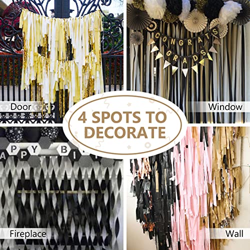 PartyWoo Multicolor Crepe Paper 4pcs 328 FT Multicolor Streamers - color: Black Gold-9634