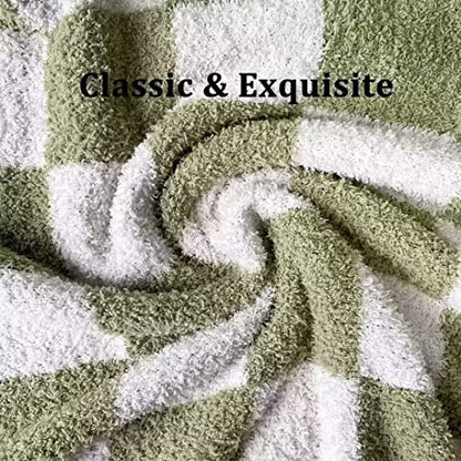 Ultra Soft Checkered Blanket Cozy Buffalo Check Throw Fluffy Knitted Reversible Throw Blanket Lightweight Fleece Checkerboard Grid Blanket for Sofa Couch Bed Travel, Sage Green, 51''x63'' - color: Sage Green