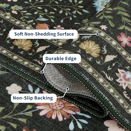 Garvee Washable Runner Rug 2x6 Hallway Runner Rug Peacock Floral Rugs Green - color: Green, size: 2' x 6' (Rectangular)